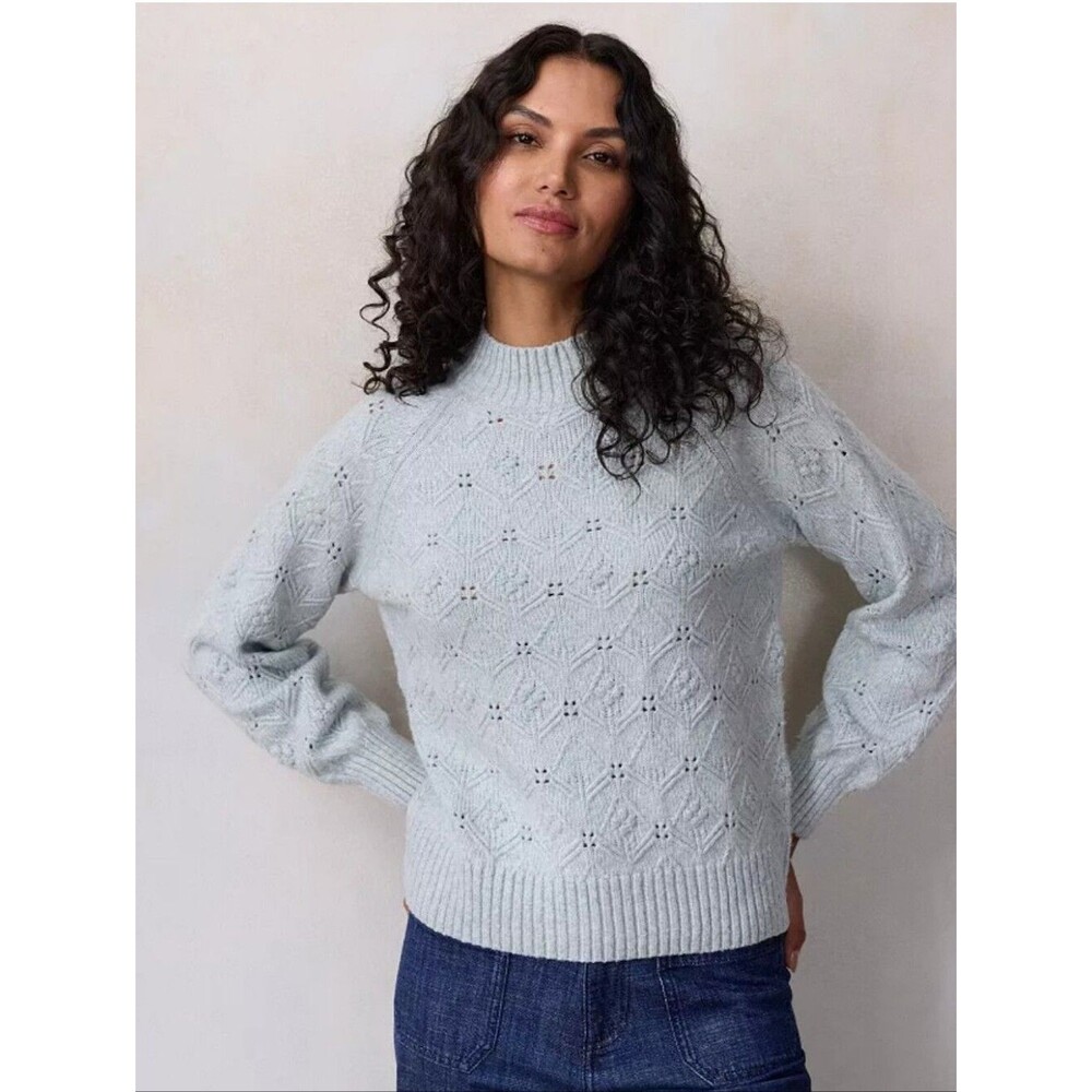 LC Lauren Conrad Balloon Sleeve Mockneck Sweater Heather Blue Size XL Cottage